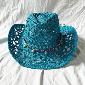 Lac Blue Cowboy Paille de paille Western Sun Spring Knight Unisexe Jazz Summer larges Brimed Sombrero Hombre 240417