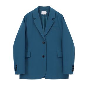 Lac bleu veste femme printemps pantalon deux pièces costume Chic Blazer Double boutonnage à manches longues ensemble de bureau 210510
