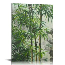 Pictures de paysage lac pour le salon peinture à l'encre chinoise sur toile art mural art vert bambou asuka œuvres d'art décor