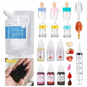 Lakerain Lip Gloss DIY Matériel Boba Bubble Tea Moisture Lipgloss Making Kit avec Tubes de brillant à lèvres Arôme Huile Liquide Pigment 85XZ #