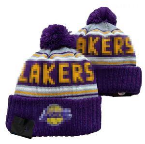 Lakers Beanies Los Angeles Beanie Cap Wool Warm Sport Geknipt hoed Basketbal Noord -Amerikaanse team Striped Sideline USA College Cuffed Pom Hats Men Women A7