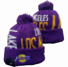 LAKERS Beanies Los Angeles Bobble Hats Baseball Hockey Ball Caps 2023-24 Fashion Designer Bucket Hat Grobstrick Faux Pom Beanie Weihnachtsmütze Sport Knit Hats a0