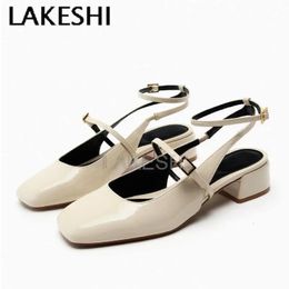 Lakeshi White Black Mary Jane schoenen Dames Heels Leather Square Toe Mule Dames lente/zomer lage laarzen sandalen Surrenback Dames 240426