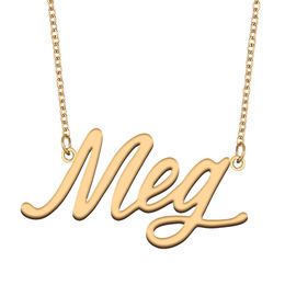 Meg nom colliers pendentif personnalisé personnalisé pour les femmes filles enfants meilleurs amis mères cadeaux 18 carats plaqué or en acier inoxydable