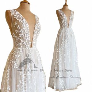Lakshmigown Civil Floral Lace Boho Wedding Dres Vloer Lengte 2024 Sukienki Vintage Beach Bridal Jurken Plunging V-Neck 36HM#