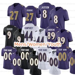 Jackson Lamar 8 9 Justin Tucker 89 Mark Andrews Jersey de fútbol Dobbins Ray Lewis Marlon Humphrey Odell Beckham Jr Patrick Queen Roquan Smith Kyle Hamilton personalizado