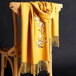 LaMaxPa Winter Warme Effen Sjaal Voor Dames/Lady Zachte Wollen Pashmina Sjaals Bloem Borduren Kasjmier Vrouwelijke Wraps Capes 240111