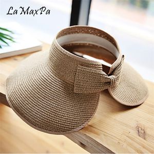 LaMaxPa femmes été visières pliable soleil Large Large bord s chapeau de paille chapeau femme plage Protection UV casquette 220617