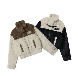 Agneau cachemire femme hiver étudiant coupe ample imitation laine d'agneau épissage col montant épaissi veste femme