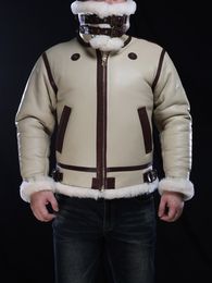 Fourrure de mouton mérinos AVIREXFLY Hommes vestes en cuir véritable B3 vestes de vol de l'armée de l'air Protégez contre le froid