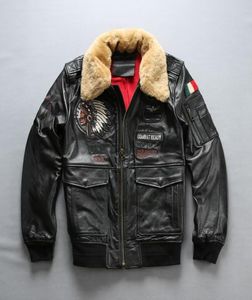 Lamb Fur Collar Indian Head Embroidery Flight Bomber Jackets 100 Echte lederen jassen Motorfiets Leather Jacket5357125