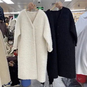 Sandro manteau intégré en fourrure d'agneau pour femme hiver nouveau manteau de fourrure mi-long minceur et épaissi