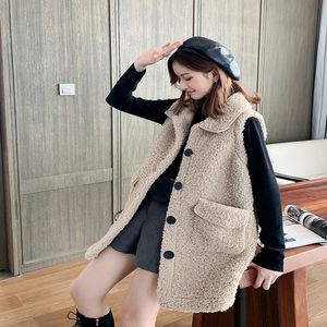 Gilet de cheveux d'agneau femmes automne rétro lâche veste sans manches gilet femme gilet gilet vêtements extérieurs y2k pull gilet 201031