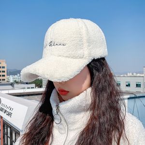 Lam wol baseball cap brief borduurwerk vrouwen zon hoed dame meisjes outdoor warme winter lente pluche caps