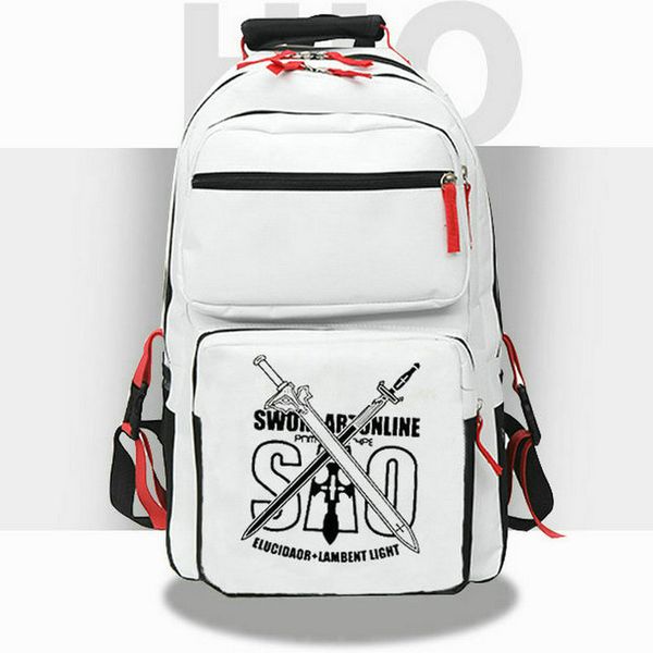 Mochila Lambent Light Mochila Sword Art Online Mochila escolar SAO Elucidaor Mochila con estampado de dibujos animados Mochila informal Mochila blanca y negra