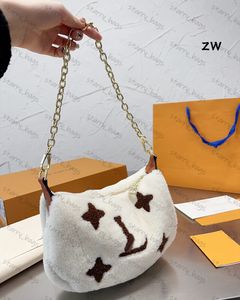 Lamswollen schoudertas met gouden kettingen Dames onderarm Designertassen Teddy Luxe Crossbody Tas Lederen band V Handtassen OVER THE MOON Hobos Tote Bag G-18