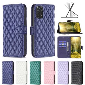 Treillis en peau d'agneau étuis en cuir PU portefeuille fente pour carte support pour RedMi Note 11E 11S 11 Pro 10 9 9A 10A 10C XiaoMi Mi 11T 12 12X POCO X3 X4 M4 C31