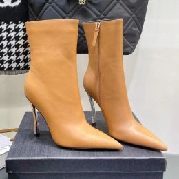 Lamsleer enkel Chelsea Boots Fashion halve laars met rits puntige neus naaldhak laarsjes klassieke luxe ontwerpers schoenen voor dames fabrieksschoenen maat 35-42