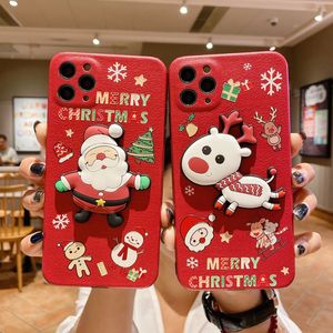 Fundas de teléfono de piel de cordero con muñeco tridimensional de Papá Noel para iphone 11 12 pro max xr xs x 7 8 plus