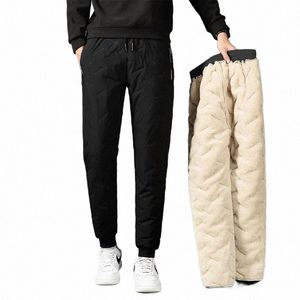 Le pantalon masculin chaud de Lambswool chauffé épaississeur de pantalons à double couche Cott Pad Down Pantals Casual Sports Plus Taille Fleep
