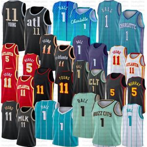 LaMelo Ball Atl Trae Young Maillots de basket-ball Dejounte Murray 2024 City Blue Black Edition Chemise