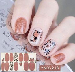 Lamemoria 14 tips volledige wraps nagellakstickers schattig dieren patroon self -adhesieve nagel art -stickers strips manicure hele7702367