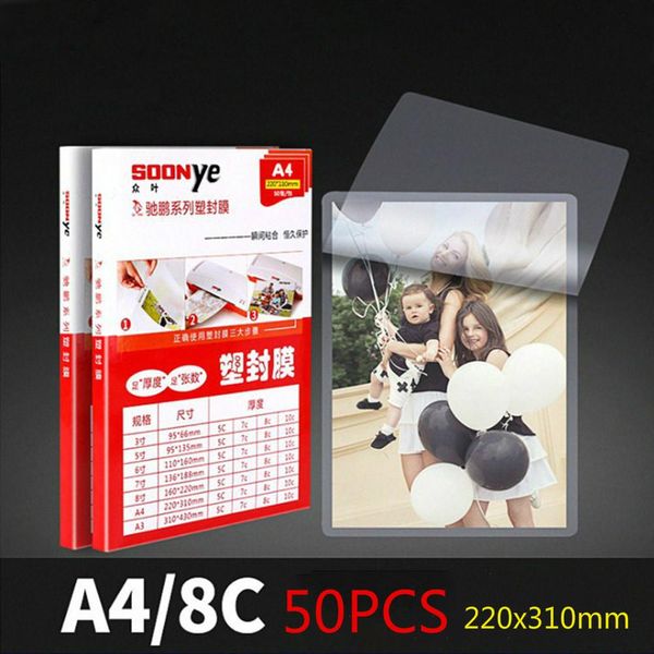 SMIMINATEUR A4 80mic Film de stratification Pagure de laminateur / feuilles Great Protection pour photo Files de papier Carte Picture 50pcs / Set Laminate Thermal