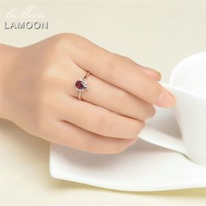 LAMOON 925 Sterling Silver Garnet Gemstones Ring For Women 18K Rose Gold Plated Wedding Band Fine Jewelry LMRI024 Y200321