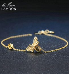 Lamoon Cute Bee 925 Sterling Silver Bracelet Woman Love Citrine Gemstones Sieraden 14K Gold Ploated Designer Jewellery LMHI002 CX2001497914