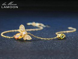 Lamoon mignon Bee 925 Bracelet en argent sterling femme Love Citrine Gemstones Bijoux Bijoux de créateur plaqué or 14K LMHI002 CX2005057204
