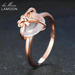 Lamoon Heart 9x10mm 100% piedra preciosa natural cuarzo rosa 925 joyería de plata esterlina anillo de bodas con Lmri051 Y19061003214k