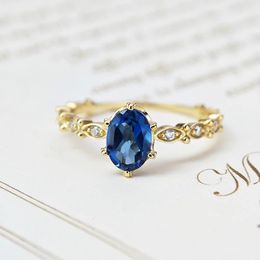 Lamoon Natural Topaz -ringen voor vrouwen edelstenen ring Blue Topaz 925 Sterling Silver K Gold Compated Wedding Engagement RI178 240515