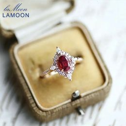 LAMOON Vintage bague en pierres précieuses anneaux de grenat naturel pour les femmes en argent sterling 925 K plaqué or cristal de fiançailles de mariage RI182 240313