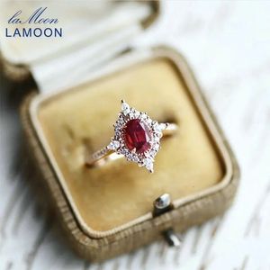 Lamoon Vintage edelsteenring Natuurlijke granaatringen voor vrouwen 925 Sterling Silver K Gold Ploated Crystal Wedding Engagement RI182 240422