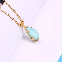 Lamoon Vintage Natural ITE Crystal Necklace for Women Gemstone Pendant 925 Sterling Silver K Gold Ploated Blue Stones Ni167 240515