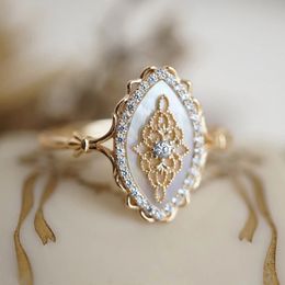 LAMOON Vintage Trouwring Voor Vrouwen Natuurlijke Shell Luxe Ring 925 Sterling Zilver Vergulde Fijne Sieraden Retro Hof Bijou 240109