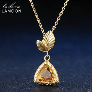 LAMOON925 Collar de plata esterlina para mujeres Collar de piedras preciosas de citrino 14K Chapado en oro Joyería fina Hoja S925 LMNI012 Q0531
