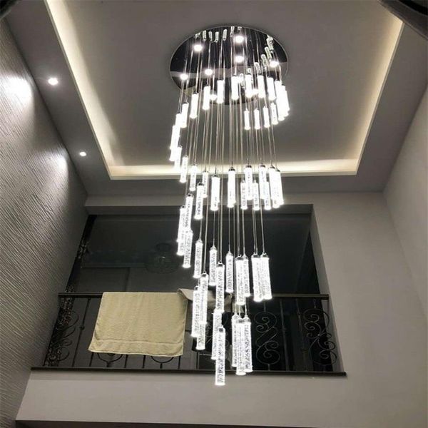 Lampe lustre lumière pour haut plafond entrée escaliers suspendus spirale longues lampes cristal escalier lustre suspendus Lights239O