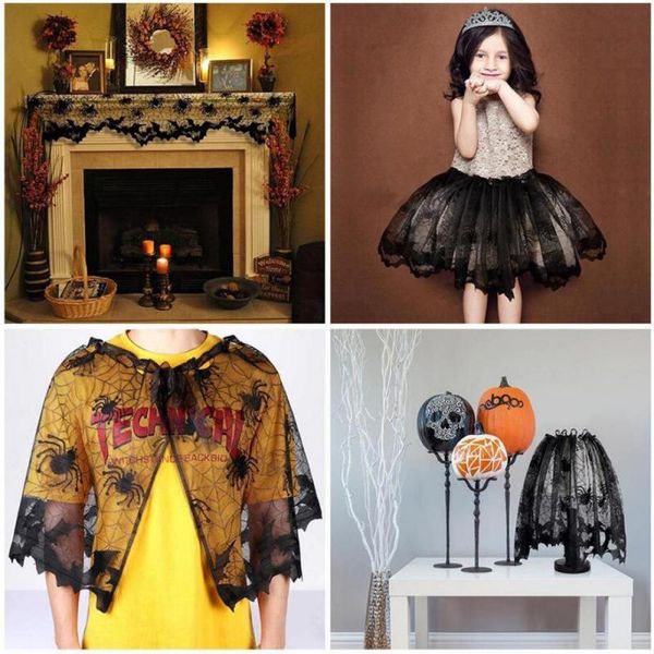 Lámpara Cubiertas Sombras Black Lace Halloween Spider Web Mantel Chimenea de Lujo Manto Bufanda Landshade Topper Decoraciones Ornamentos para el hogar