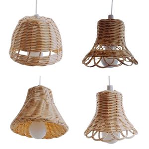 Cubiertas de lámparas, pantalla de ratán, cúpula de bambú de doble capa tejida a mano, diseño japonés rústico asiático