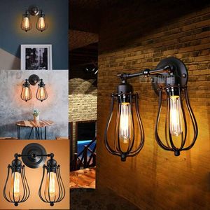 Lamp Covers Shades Retro Vintage Industriële Double Head Wall Sconce Lights Rustic Smeedijzeren Antieke Restaurant Corridor Decor LED