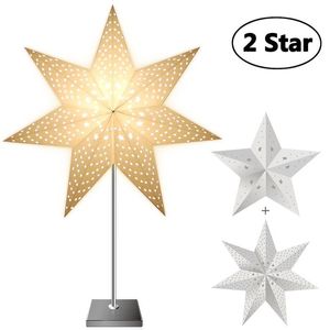 Cubiertas de lámpara Pantallas YUNLIGHTS Piso de estrella de 7 puntas con 2 piezas D45CM Papel Landshape CE Aprobado Linterna Luces para el hogar Enchufe de la UE