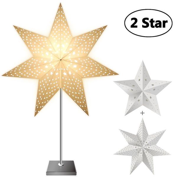 Cubiertas de lámpara Pantallas YUNLIGHTS Piso de estrella de 7 puntas con 2 piezas D45CM Papel Landshape CE Aprobado Linterna Luces para el hogar Enchufe de la UE