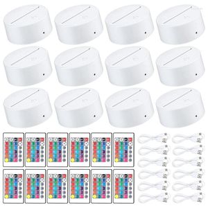 Lamphouders 12 Pack 3d Night Led Light Base afstandsbediening USB -kabel 16 kleuren Show Display Stand for Acryl White