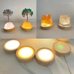 Supports de lampe 1pc 6cm1m rond en bois lumière LED Base d'affichage cristal verre résine Art ornement nuit rotatif présentoir
