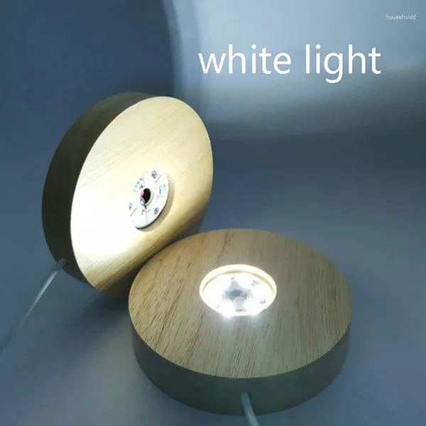 Portalámparas 1 Juego de 65 mm Luz LED de madera Base de exhibición Cristal Cristal Resina Arte Adorno Noche Soporte de exhibición giratorio
