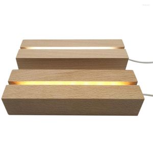 Supports de lampe 2 pièces Base d'affichage LED en bois USB bureau bricolage décoration de panneau acrylique (lumière chaude)