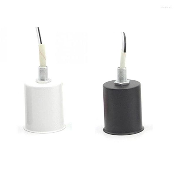 Portalámparas 2 piezas E27 Base de tornillo de cerámica Adaptador de portalámparas de bombilla de luz LED redondo Metal con cable - Blanco Negro