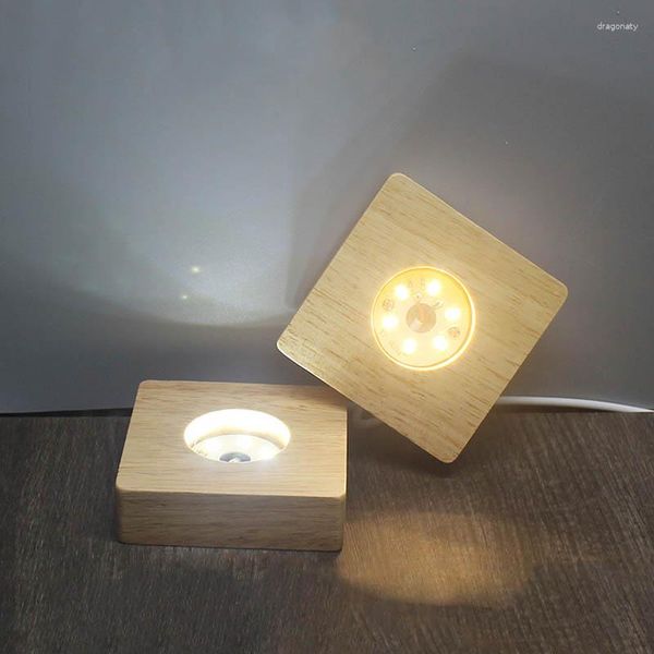 Portalámparas Base de madera 3D LED Luz de noche de mesa para bola de piedra piramidal Esfera de cristal Soporte cálido USB Accesorios de iluminación