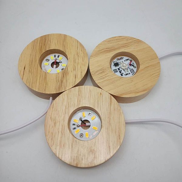 Portalámparas Bases 100mm Base de madera 3D Ronda USB Luz de noche Soporte de pantalla LED para bola Esfera de cristal Accesorios de iluminación DIY